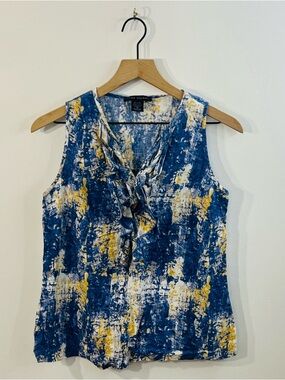 Elena Solano Linen Sleeveless V Neck Ruffle Detail Everyday Summer Wear Sz Med